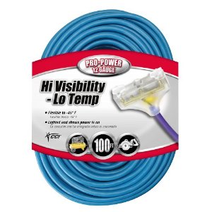 Coleman Cable 04169 12/3 100\' SJTW High Visibility Low Temperature Outdoor Tri-Source Extension Cord