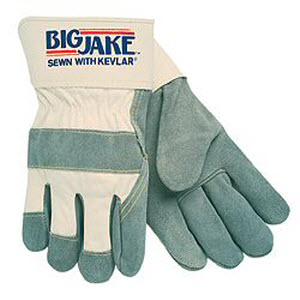 Memphis Glove 1700 BIG JAKE Premium Lined Gray Side Split Cowhide Leather Palm Gloves: 2 1/2" Rubberized Safety Cuffs
