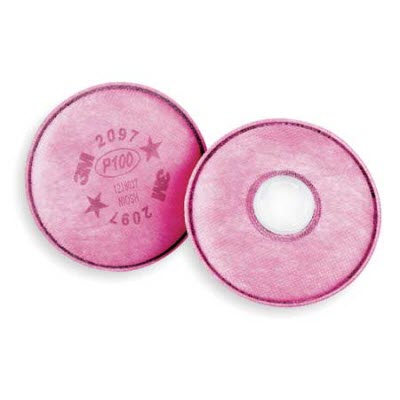 3M 2097 Magenta P100/OV Particulate Filter with Nuisance Level Organic Vapors Relief Discs: Package of 2 Filters