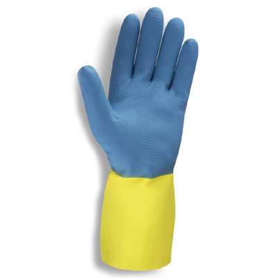 Cordova 4300 28 Mils Blue Neoprene Over Yellow Latex Flock Lined Glove: Straight Cuffs