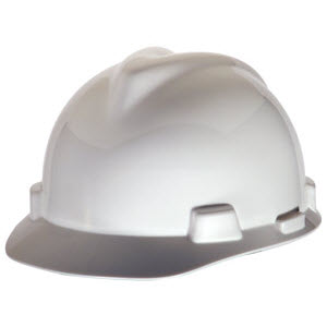 MSA 475358 V-Gard White HDPE Fas-Trac 4-Point Ratcheting Suspension Cap Style Hardhat