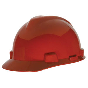 MSA 475363 V-Gard Red HDPE Fas-Trac 4-Point Ratcheting Suspension Cap Style Hardhat