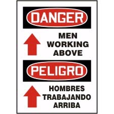 Bilingual Signs Danger Men Working Above Signs - Peligro Hombres Trabajando Arriba Accuform MSEQ102VP Safety Signs
