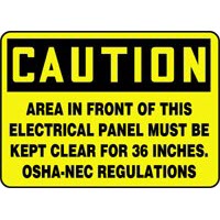 Accuform Signs MELC625VP Accuform Signs 10\" X 14\" Yellow And Black Plastic Value Electrical Safety Sign \"Caution Area In Front O