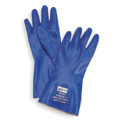NORTH NK803 12" 22 Mils Blue Nitri-Knit Supported Nitrile Gloves: Pinked Coffs