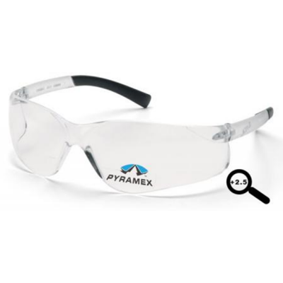 Pyramex S2510R25 Ztek Readers Safety Glasses: Clear+2.5 Diopter Lens Wraparound Frame