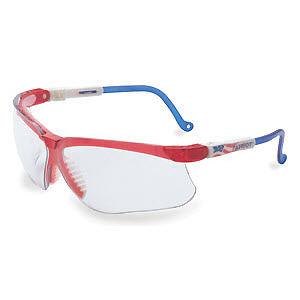 SPERIAN UVEX S3260X Genesis Safety Glasses: UVEXtreme Clear Lens Patriotic Red, White and Blue Frame
