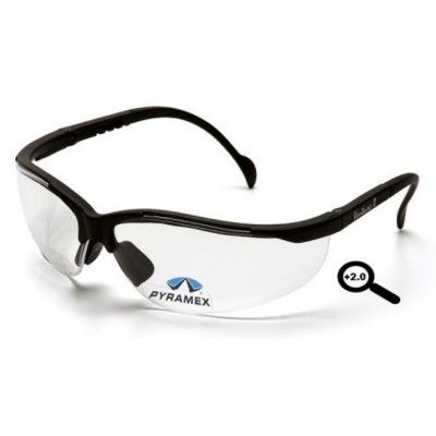 Pyramex SB1810R20 V2 Readers Safety Glasses: Clear +2.0 Diopter Lenses Black Frame
