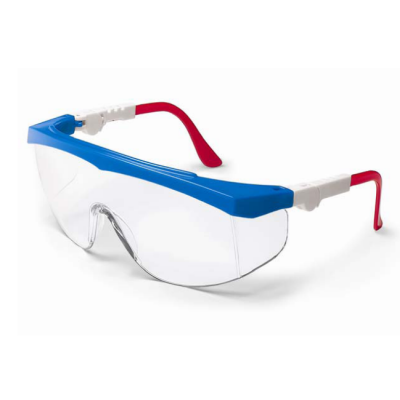 MCR Safety CREWS TK130 Tomahawk Safety Glasses: Clear Lens Red, White and Blue Frame