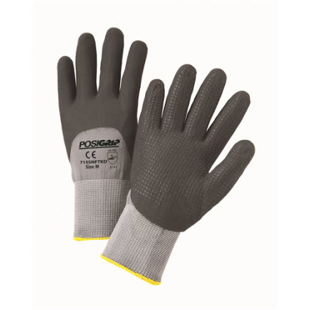 West Chester 715SNFTKD Black Foam Nitrile Dip Gloves: Gray Nylon Shell with Dotted Palms