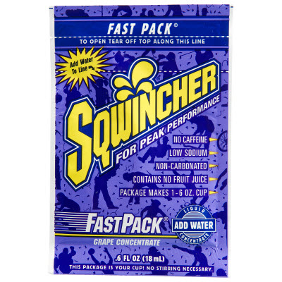 SQWINCHER 015302GR Box of 50 Grape 6 oz. Yield Liquid Concentrated Fast Packs