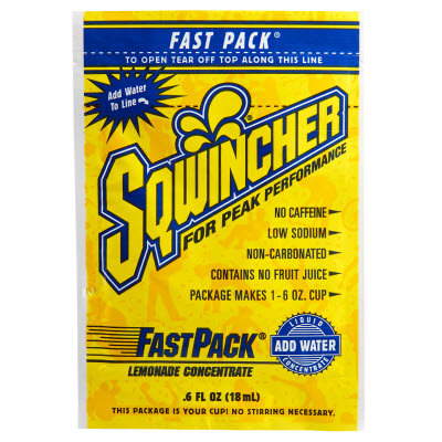 SQWINCHER 015303LA Box of 50 Lemonade 6 oz. Yield Liquid Concentrated Fast Packs