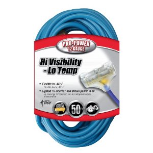 Coleman Cable 04168 12/3 50' SJTW High Visibility Low Temperature Outdoor Tri-Source Extension Cord