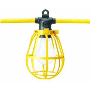 Coleman Cable 07548 Cord-O-Lite 12/3 50\' STJW NEMA 5-15 Yellow Plastic Guard Temporary String Lights