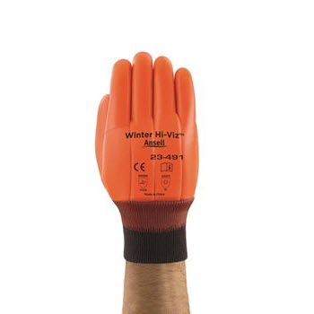 Ansell 23-491-10 Size 10 Hi-Viz Orange Winter Monkey Grip Jersey Lined Cold Weather Gloves With Wing Thumb, Knit Wrist