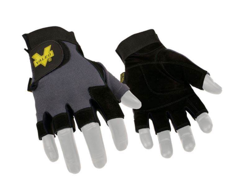 ANSELL V430-S Valeo Small Black Fingerless Split-Leather Anti-Vibration Gloves With Elastic Cuff, AV GEL Padded Palm