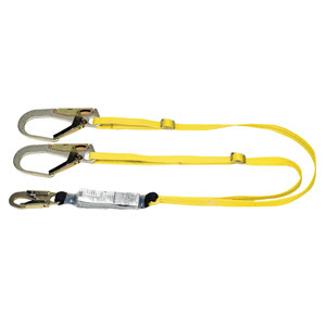 MSA 10072475 Workman 6' Adjustable Double-Leg Lanyard: (2) 2 1/2" Rebar Hooks (1) 3/4" Snap Hook