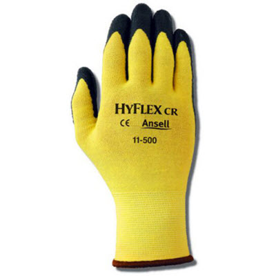 Ansell 11-500 HyFlex Black Nitrile Coated Foam Cut-Resistant Yellow Stretch Kevlar Gloves