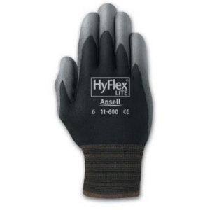 Ansell 11-600 HyFlex Lite Coated Gray Polyurethane Dip Black Nylon Knit Gloves: Elastic Cuffs