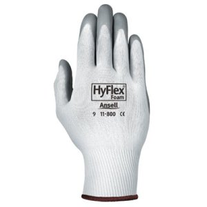 Ansell 11-800 HyFlex Foam Coated Gray Nitrile Dip White Machine Knit Assembly Gloves: Knit Wrists