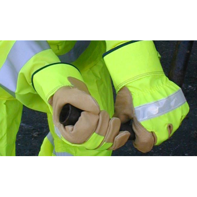 Global Glove 1100PHV Premium Pigskin Leather Palm Hi-Viz Yellow Canvas Backed Reflective Knuckle Striped Gloves: Safety Cuffs