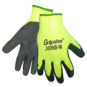 Global Glove 300NB Gripster Black Rubber Dip Safety Yellow Neon Poly Cotton Gloves
