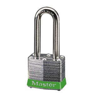 Master Lock 3LFGRN Laminated No. 3LF Green Bumper Steel Body Safety Padlock: 1 1/2\" Shackle