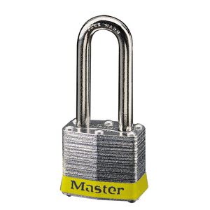 Master Lock 3LFYLW Laminated No. 3LF Yellow Bumper Steel Body Safety Padlock: 1 1/2\" Shackle