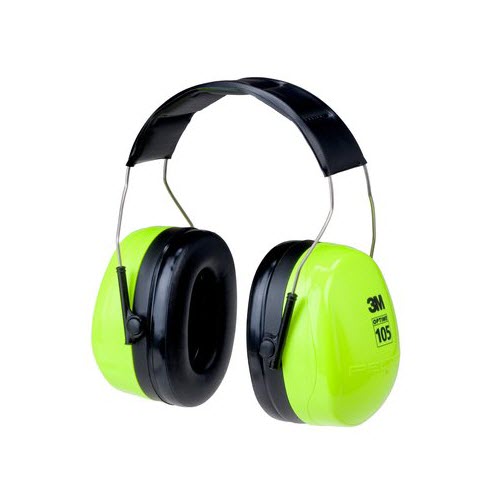 3M H10A HV Peltor Optime 105 High-Viz Green Over-The-Head Earmuffs With Liquid/Foam Earmuff Cushions