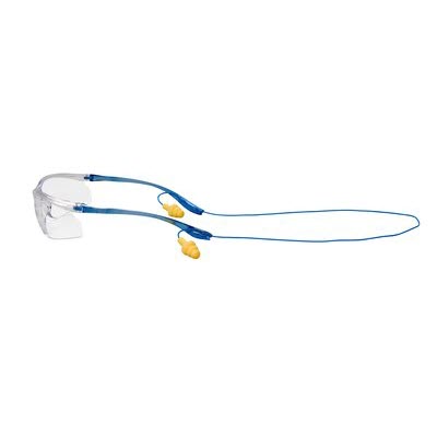 3M 11796-00000-20 3M Virtua Sport CCS Safety Glasses With Blue Frame, Clear Polycarbonate Anti-Fog Lens And Corded Earplug Control