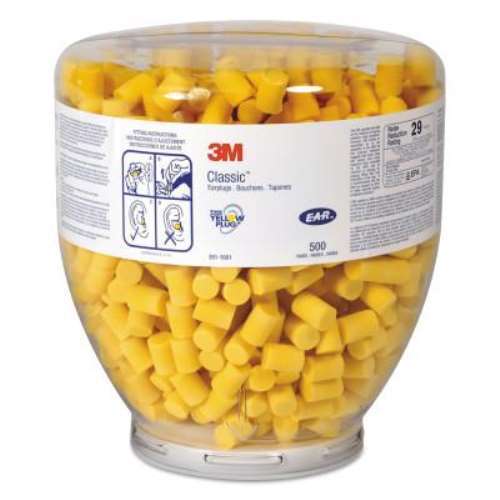 3M 391-1001 E-A-R Classic Yellow NRR 29 Uncorded Disposable Single-Use Earplugs: 500 Pair Refill Dispenser Bottle