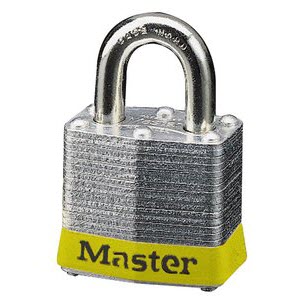 Master Lock 3YLW Laminated No. 3 Yellow Bumper Steel Body Safety Padlock: 3/4" Shackle