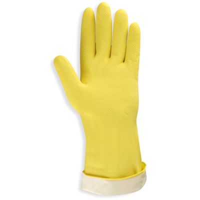 Cordova 4250R 13" 18 Mils Yellow Latex Flock Lined Gloves: Rolled Cuffs
