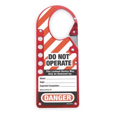 Master Lock 427 DANGER DO NOT OPERATE Snap Aluma-Tag Safety Lockout Hasp