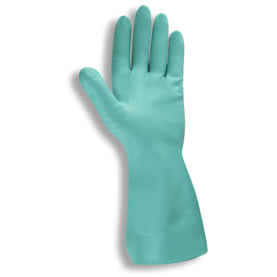 Cordova 4430 12\" 11 Mils Green Nitrile Unlined Gloves: Straight Cuffs
