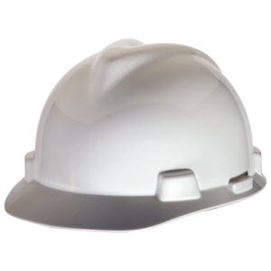 MSA 463942 V-Gard White HDPE Staz-On 4-Point Pinlock Suspension Cap Style Hardhat