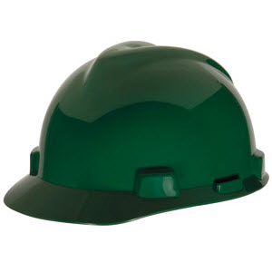 MSA 463946 V-Gard Green HDPE Staz-On 4-Point Pinlock Suspension Cap Style Hardhat