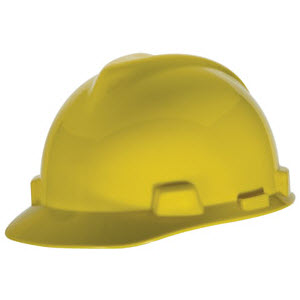 MSA 475360 V-Gard Yellow HDPE Fas-Trac 4-Point Ratcheting Suspension Cap Style Hardhat