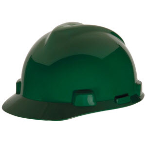 MSA 475362 V-Gard Green HDPE Fas-Trac 4-Point Ratcheting Suspension Cap Style Hardhat