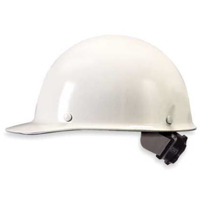 MSA 475396 Skullgard White Fiberglass Fas-Trac 4-Point Ratcheting Suspension Cap Style Hardhat