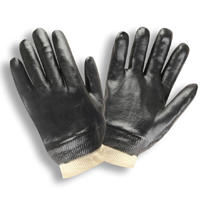 Cordova 5000 Smooth Black Double-Dipped PVC White Interlock Lined Gloves: Knit Wrists