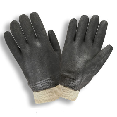 Cordova 5100SI Sandy Finish Black Double-Dipped PVC White Interlock Lined Gloves: Knit Wrists