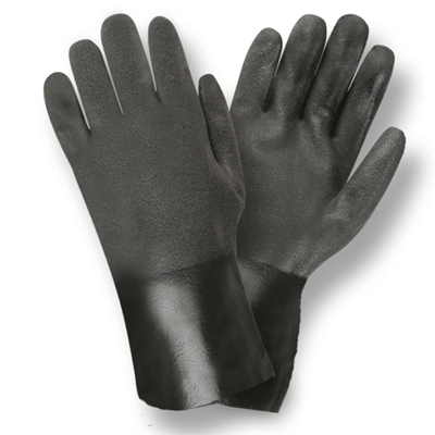 Cordova 5112SI 12" Sandy Finish Black Double-Dipped PVC Interlock Lined Gloves: Gaunlet Wrists