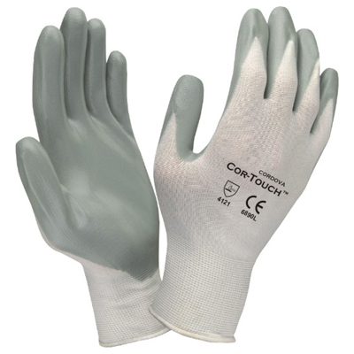 Cordova 6891 Cor-Touch Foam II 13  Gauge Gray Nitrile Coated Foam White Nylon Shell Gloves