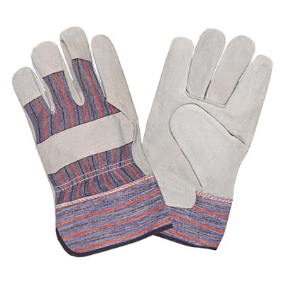 Cordova 7200S Economy Gray Split Shoulder Cowhide Leather Palm Striped Canvas Backed Gloves: 2 1/2\" Starched Safety Cuffs