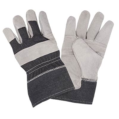 Cordova 7220 Economy Gray Split Shoulder Cowhide Leather Palm Denim Backed Gloves: 2 1/2\" Denim Cuffs