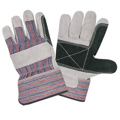 Cordova 7261 Premium Gray Split Shoulder Cowhide Double Leather Palm Canvas Backed Gloves: 2 1/2\" Rubberized Safety Cuffs