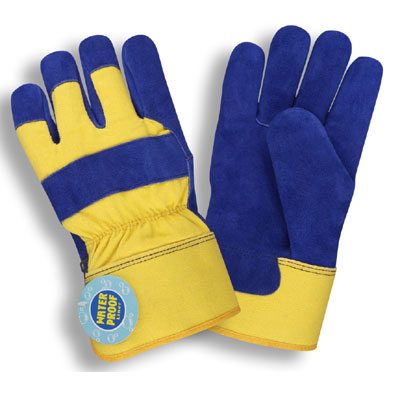 Cordova 7465LW Premium Blue Side Split Cowhide Yellow Canvas Backed Thinsulate Lined Waterproof Leather Palm Gloves