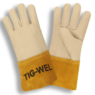 Cordova 8135 Unlined Mig/Tig Standard Unlined Grain Cowhide Welding Gloves: 4\" Russet Split Leather Gauntlet Cuffs
