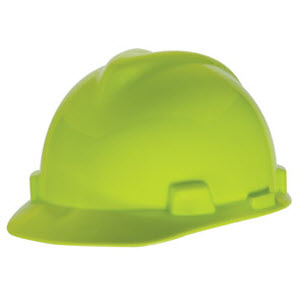 MSA 815558 V-Gard Hi-Viz Lime HDPE Staz-On 4-Point Pinlock Suspension Cap Style Hardhat